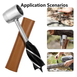 Auger Wrench Stainless Steel Manual Drill for Bushcraft & Woodworking Portable Hand Tools Set, Camping Gear for Outdoor DIY & Shelter Building
