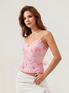 Women Y2K Sequin Cami Top Sexy V Neck Open Back Criss Cross Straps Tank Cute Sparkle Backless Low Cut Summer Crop Tops Sleeveless Polyester tank tops