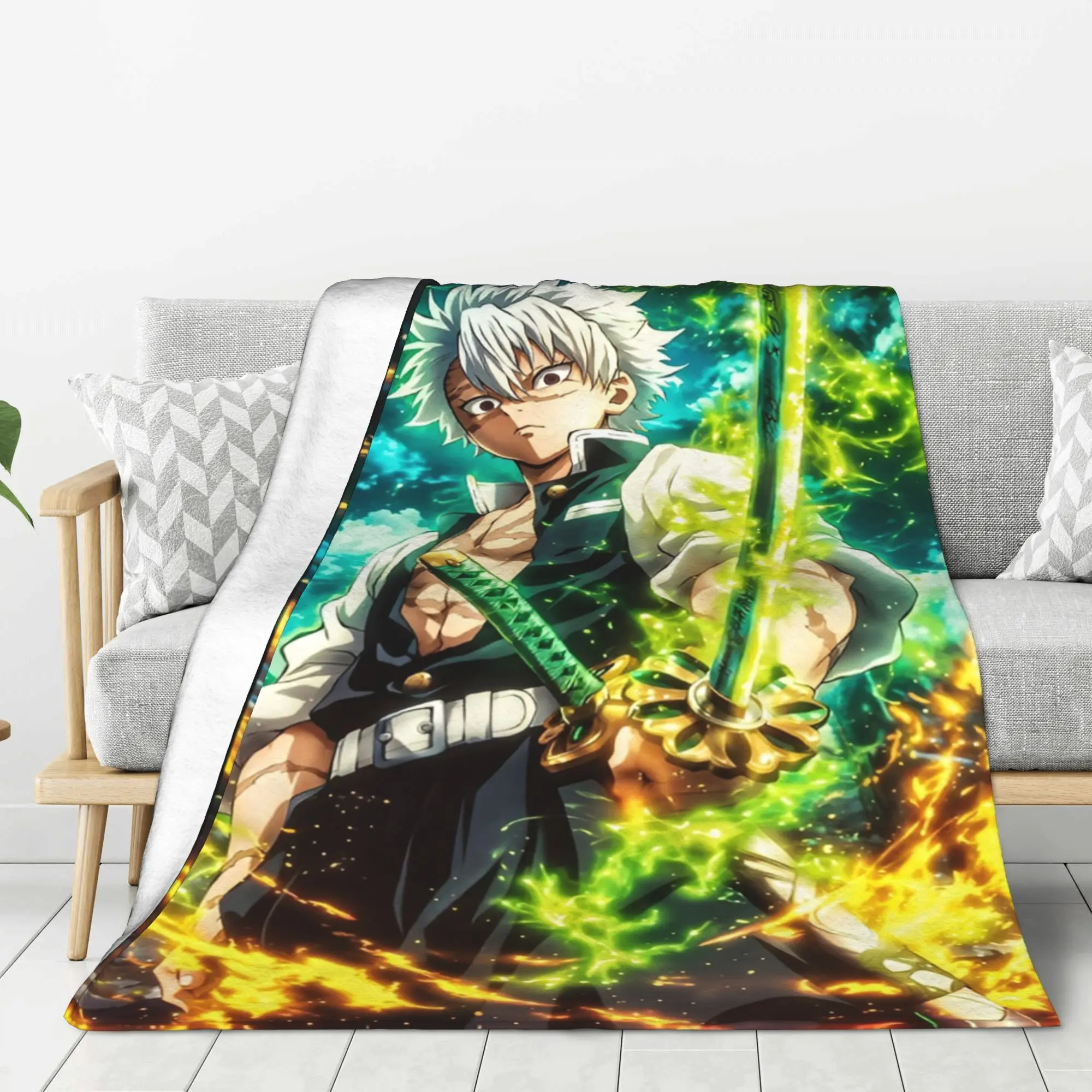 Demon Slayer Sanemi Shinazugawa Flannel Blanket Perfect Gift for Anime Fans