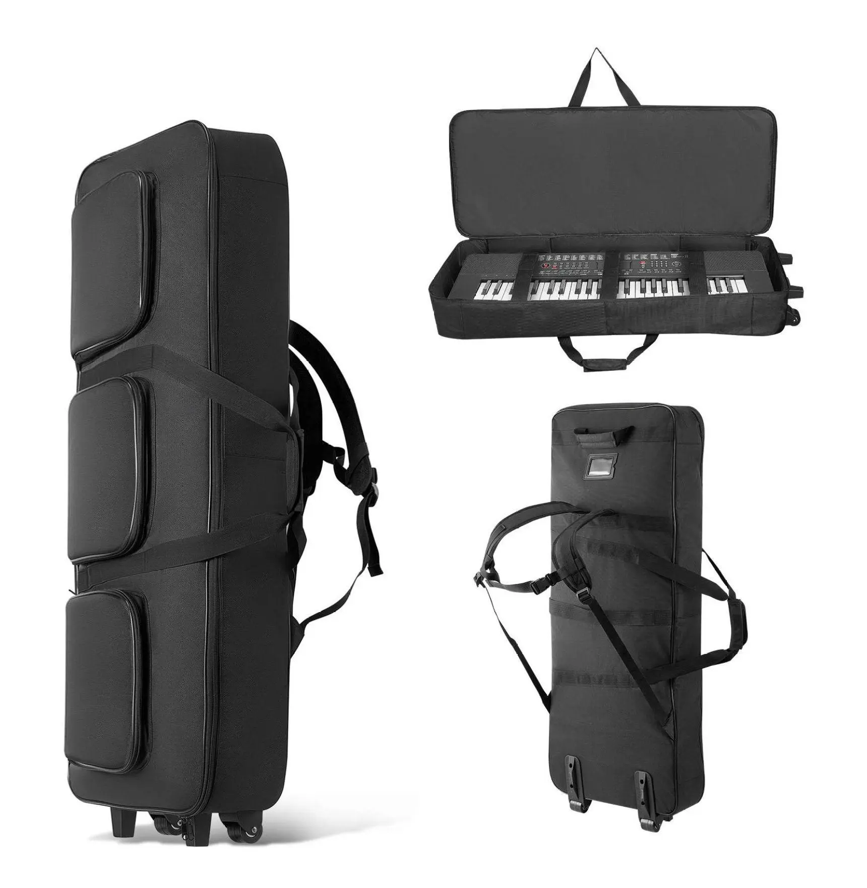 88 Key Keyboard Case Rolling, Padded Gig Bag with Wheels - 40.9 x 16.9 x 5.1in, 3-Pocket Storage, Electric Piano Case for 88 Note Keyboards Default