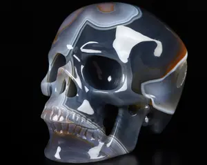 GEODE Huge 5.1" Premium Brazilian Agate Carved Crystal Skull,Super Realistic, Crystal Healing