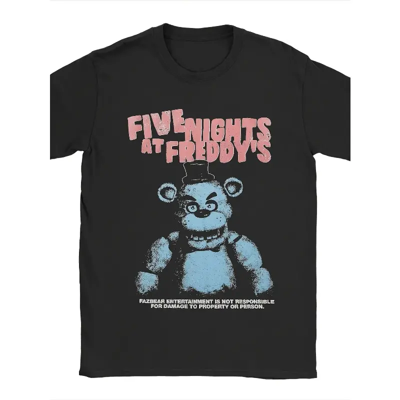 Men's Classic Unisex Short-Sleeve Cotton Cargo Fashion T-Shirt - Relaxed Fit, Vintage Distressed 5 Nights at Freddy's Freddy Fazbear Graphic, Halloween Retro Horror Game Vibe Casual Tee