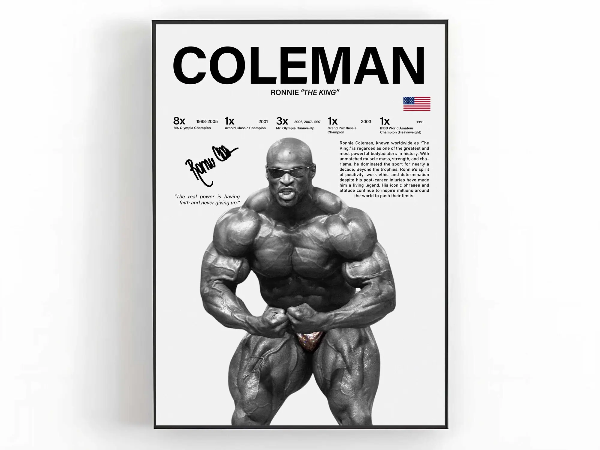 Ronnie Coleman Poster Bodybuilding Wall Art Gym Print Sports Room Decor Fan ( Unframed - Print Only )