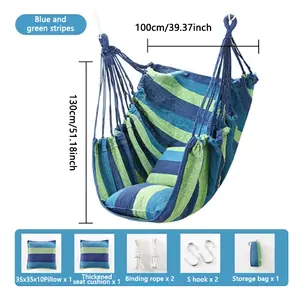 Indoor/Outdoor Hammock Rope Chair-Cotton BlendSwing with 440 Lbs/200 KG Load Capacity,Includes2 Pillows & Carry Bag for Patio, Bedroom & Yard
