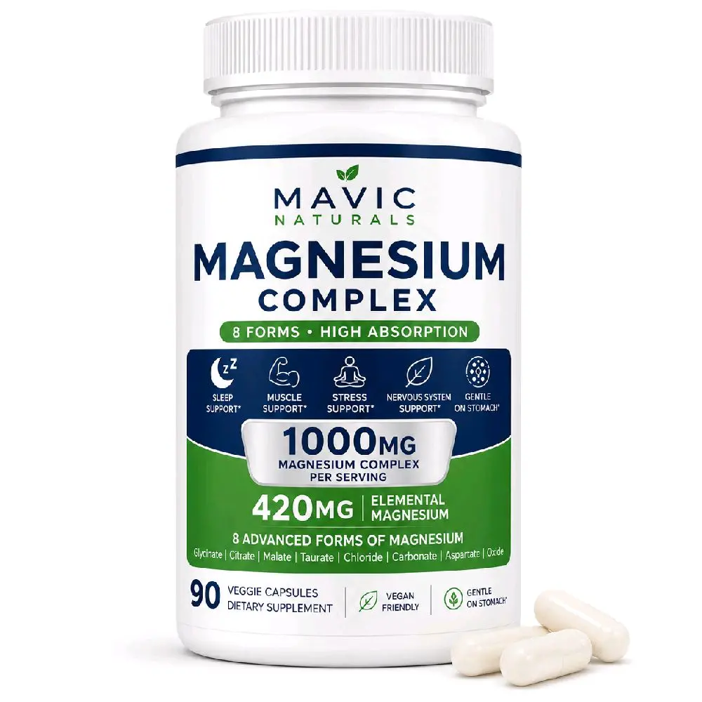 Mavic Naturals Magnesium Complex Supplement, 1000mg, 8 Forms, 420mg Elemental Magnesium, 90 Vegan Capsules