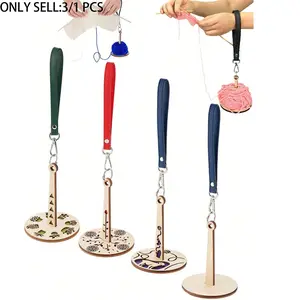 3/1 PCS-Portable Wrist Yarn Organizer, Wooden Yarn Ball Holder, Leather Strap, Rotating Needle, Ideal for Knitting and Crochet, Gift for Craft Enthusiasts