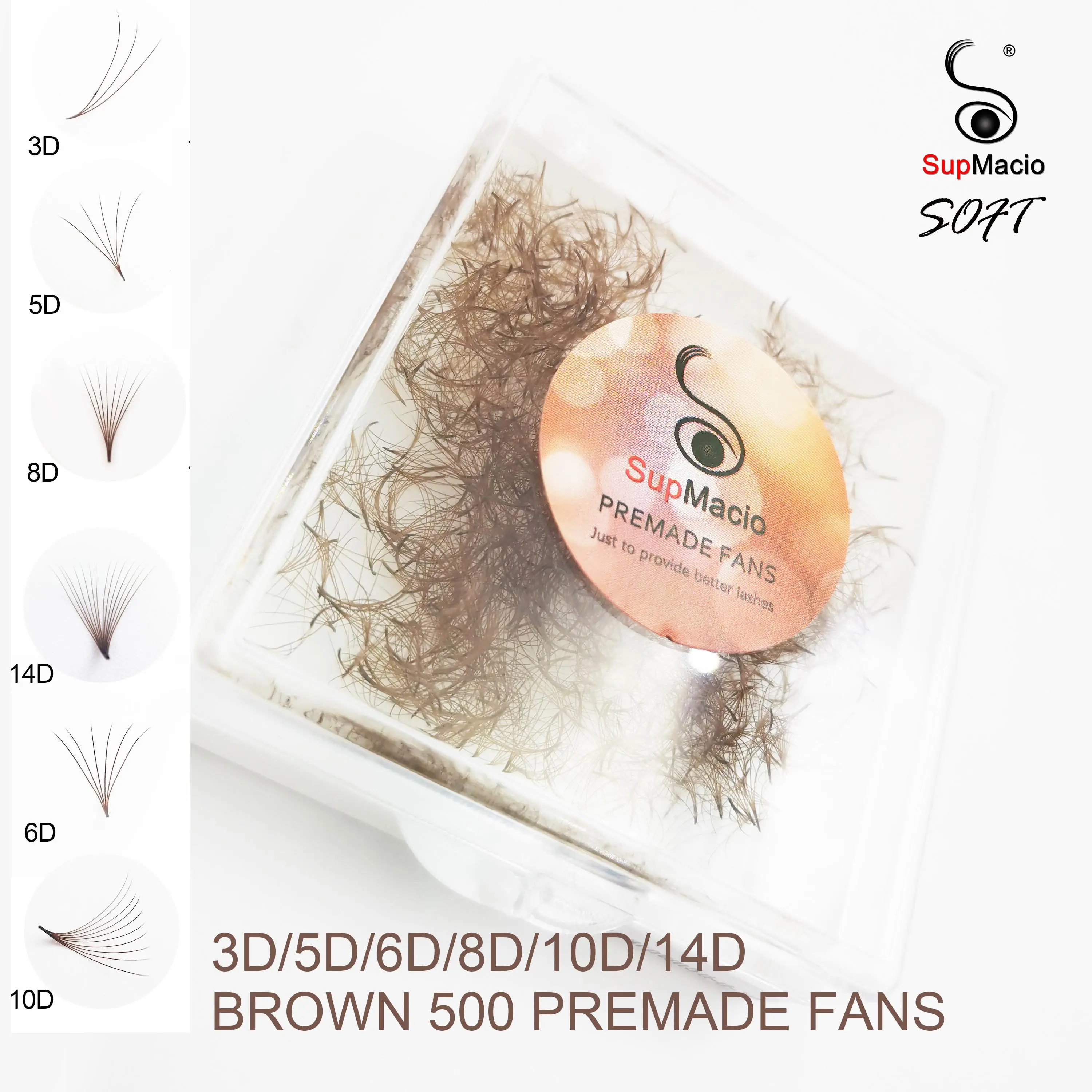 SupMacio Brown Premade Fan Lash Extensions 3D/5D/6D/8D/10D Thin Pointy Base 500 Fans Loose Promade Volume Lashes Makeup Cilio 2026 New