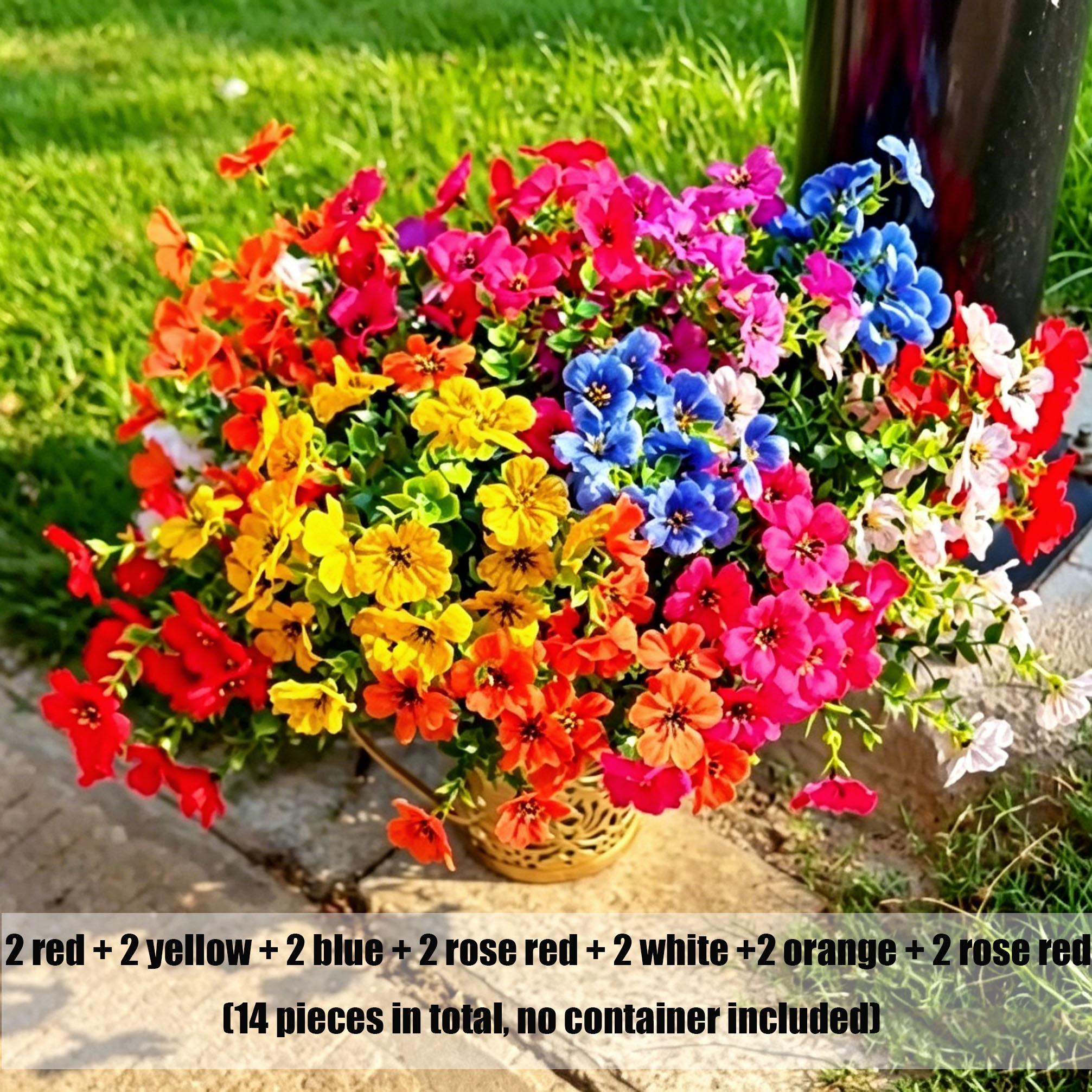 7-Color Artificial Flower (14pcs/set), UV Resistant Colorful Fake Flower, Decorative Bouquet for Home Garden Party Wedding Decor, Artificial Flowers Bouquet