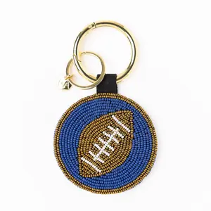 Game Day Football Beaded Bag Charm Blue, Gold, + Green