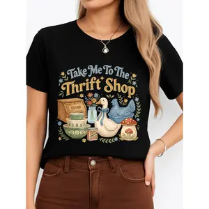 Take Me To The Thrift Shop T-Shirt Black Casual Wear Personalized Unisex Women's Top Summer Comfortable Breathable Short Sleeve Tee Suitable For Various Outfits Made In Usa