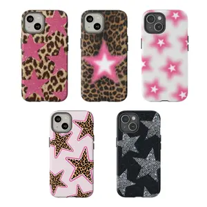 Pink Star Leopard iPhone Case, Y2K Coquette Phone Cover, Trendy Cheetah Print Aesthetic