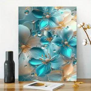 Small Sized Wrapped Canvas Painting, Turquoise& Golden Oil Painting Art, Gift for Friends, Suitable for Living Room, Bedroom, Study, And Bathroom,  Framed Wrapped Canvas Decor Ornaments Decoration Wall Artistic Photo Print
