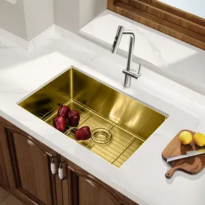 HIGOLD Single Bowl Undermount Kitchen Sink, 10 Inch, Nano, PVD Gold
