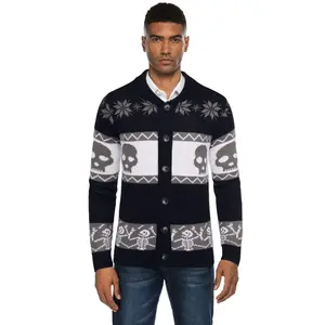 Men's Christmas Cardigans Ugly Xmas Sweaters Reindeer Snowflake Shawl Collar Knitted Cardigan Sweater