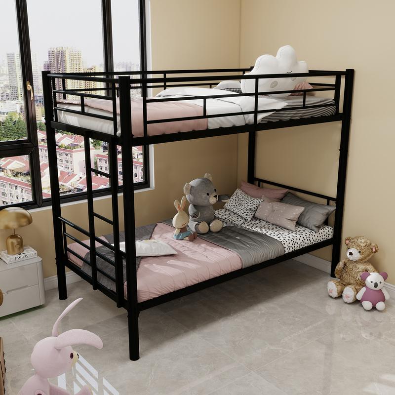 Bunk Bed Frame Twin Over Twin, Heavy Duty Detachable Metal Bunk Beds with Ladder and Full-Length Guardrail, Space Saving Design, No Boxing Spring Needed, Easy to Assemble, Black