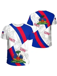 1PC-Men's Summer “HAITI" Print Soccer T-Shirt, Polyester Blend Stretch Fabric, Round Neck Short Sleeve, Casual Streetwear, World Cup Supporter Gear, Sporty Jersey