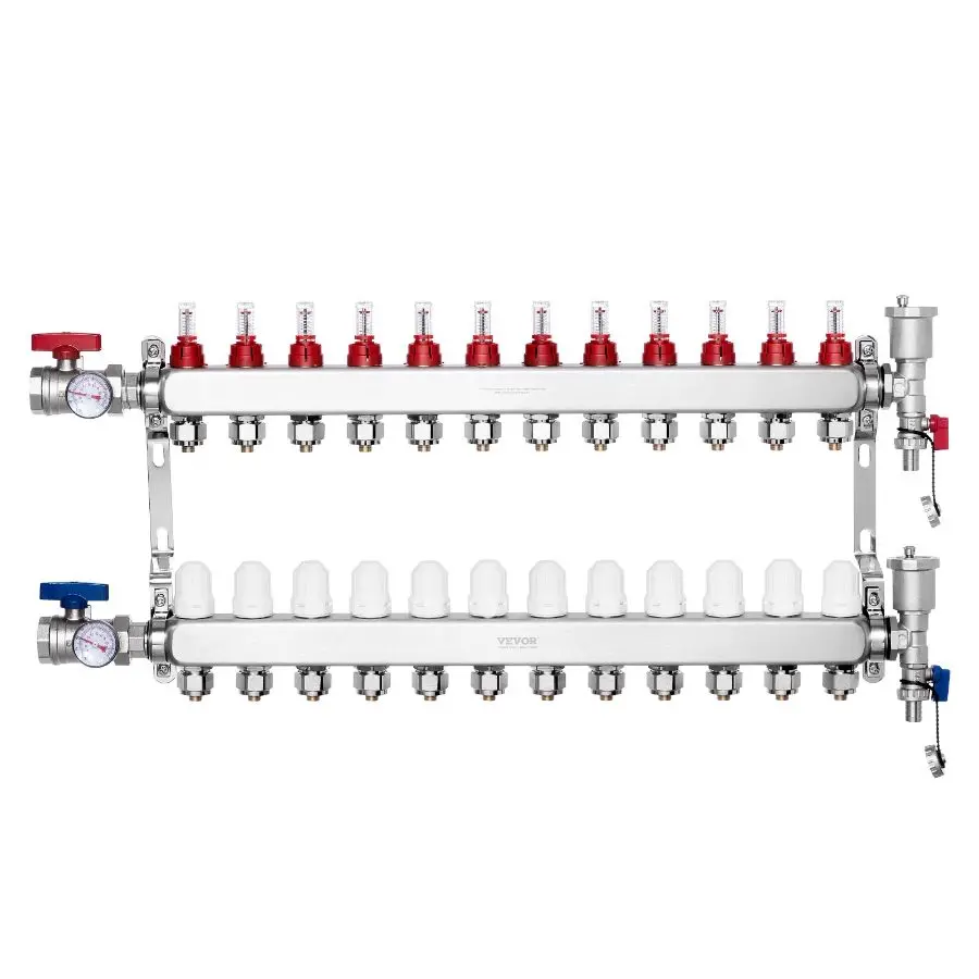 Summervibes VEVOR 12-Branch Radiant Heat Manifold, 1/2 PEX Tubing ...