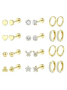 2026 new simple butterfly stud earrings, twelve pairs of golden earbone studs, personalized niche design sense geometric stud earrings, earrings set, suitable for women's daily wear and party activities, Valentine's Day gifts