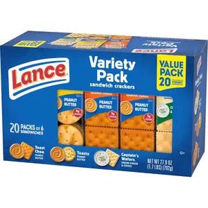 (A)Lance Sandwich Crackers Variety Pack | 3 Flavors | 20 Individually Wrapped Packs | 6 Sandwiches Each