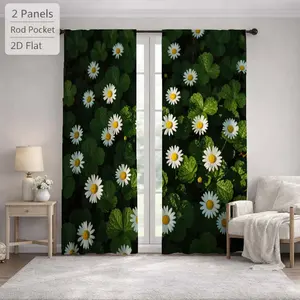 2Pcs Floral Daisy Pattern Sun Blocking Curtains Digital Printed Rod Pocket, Window Treatment For Bedroom Office Kitchen Living Room Study Home Decor