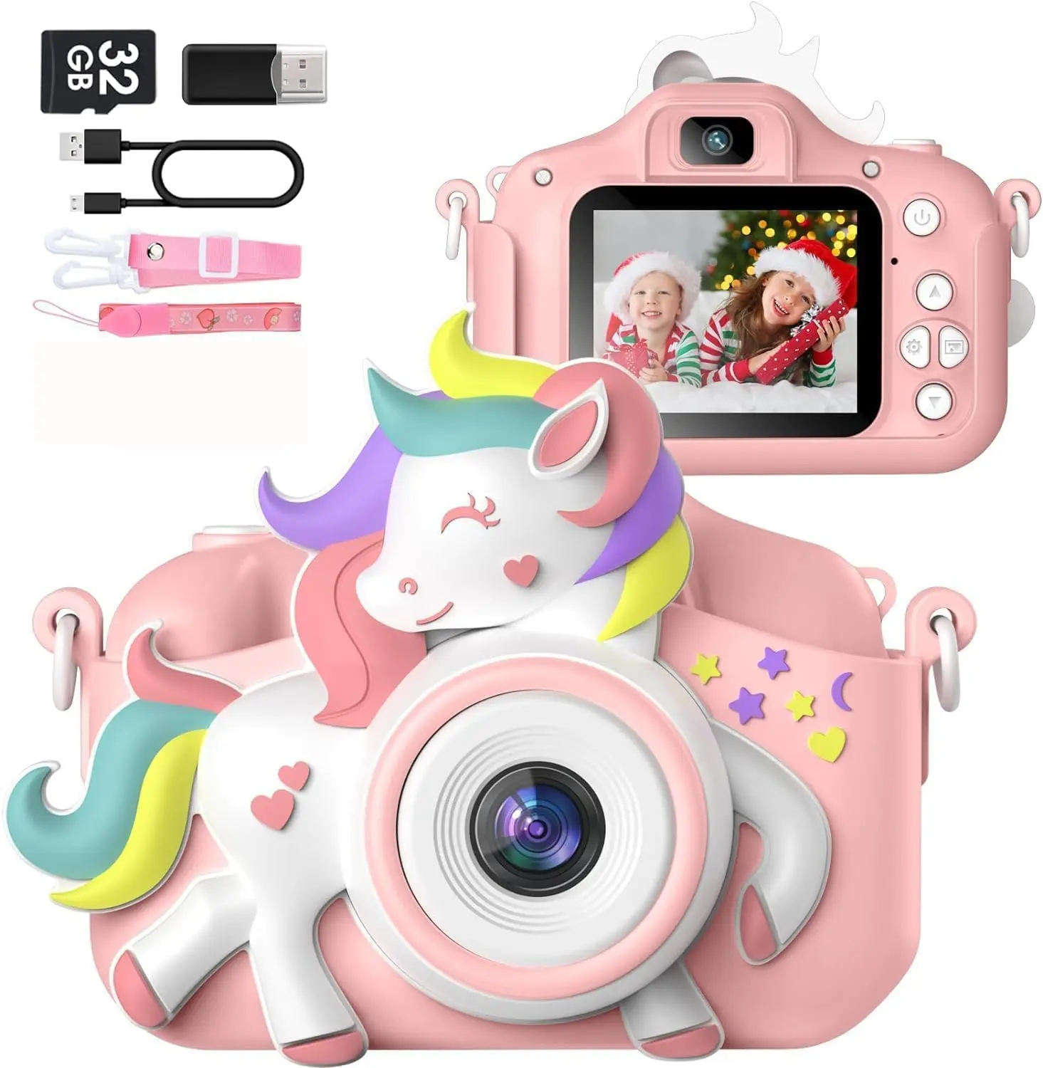 [SummerFinds]1080P HD Kids Digital Camera with 32GB Card,,Christmas Birthday Gifts Toys for Girls Boys Age 3 - 12 Year Old Pink Photobooth Party Digital Kids Camera with SD Card Portable  Perfect Gift for Christmas, Birthday,  toddler gift
