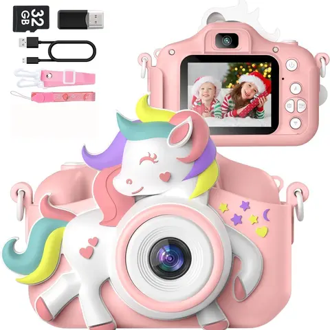 [Halloween Gifts]Gofunly Kids Digital Camera - 1080P HD, 32GB SD Card, Rechargeable, IPS Screen, Camera Lens, Pink Portable Electronic Gift Set, 3-12 Year Olds Photobooth Party Holiday Toy Gift, Digital Cameras, Puzzle Games