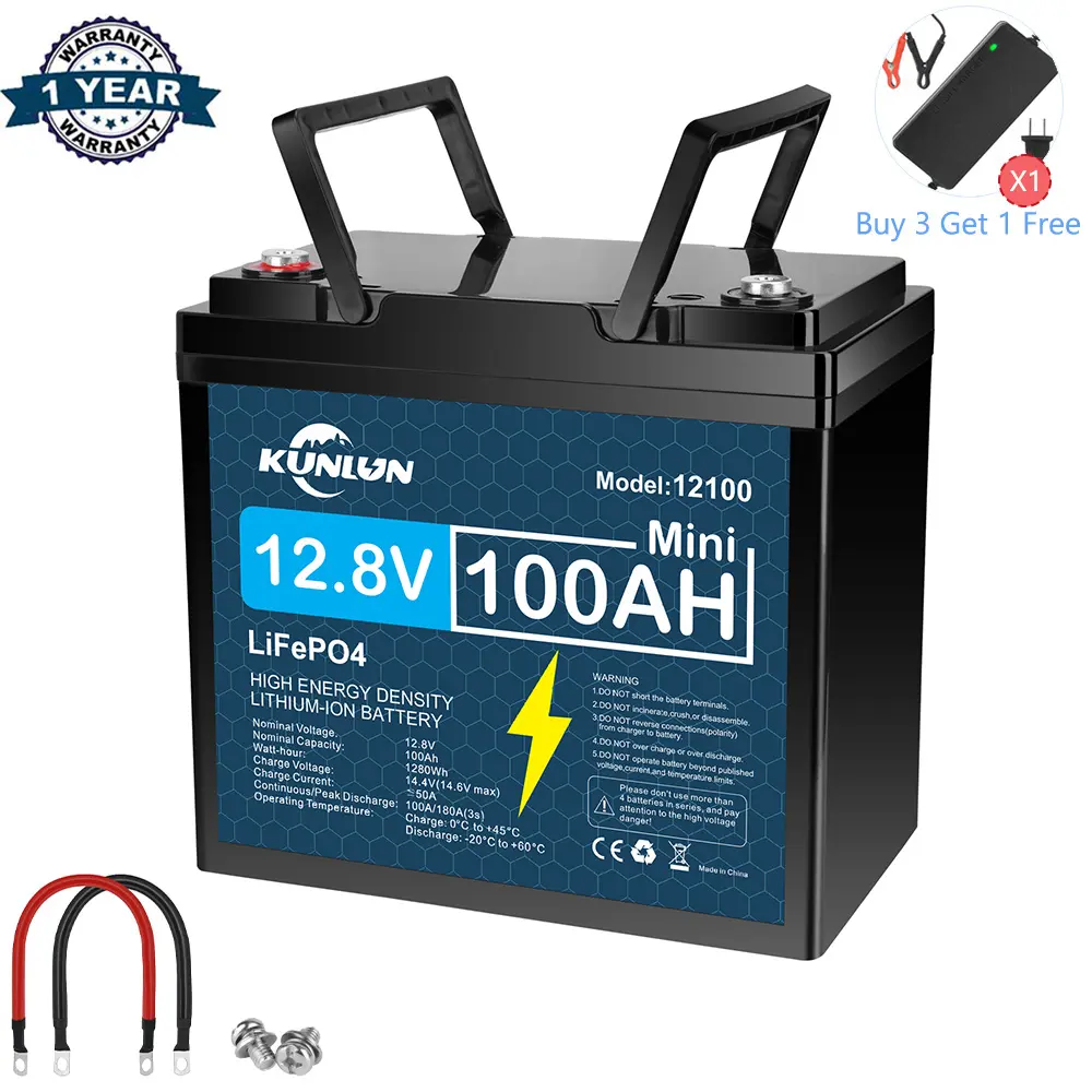 12V 100Ah LiFePO4 deep cycle rechargeable lithium battery, lifespan over 5000 times, built-in BMS, backup power ideal for off-grid home energy storage - Core Series, Maintenance Free