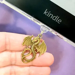 Bronze Dragon Kindle Accessory Fantasy Reader Kindle Charm Metal Bookish Theme Phone Dust Plug Bookish Accessories Book Club Gift Book Lover