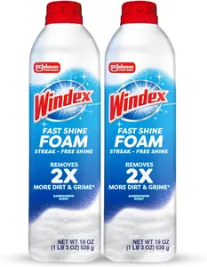 Windex Fast Shine Foam Glass Cleaner, No-Drip Aerosol Cleaning Spray, 19 oz, Pack of 2