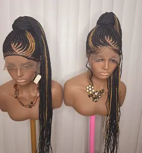 Black and Gold 36 inches Full Lace Synthetic Braided Wig for Classic Ladies Elegant Design Versatile Wear Easy to Style