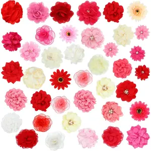 40 Pcs Dog Collar Flower Bulk Multicolor Dog Charms Grooming Accessories Flowers Collar Bows Attachment Decor for Puppy Cat Pet Party, Pink, Red, Rose Red, White
