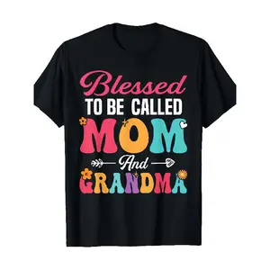 Plus-Size Casual Round Neck Short Sleeve Fitted T-Shirt, "To Be Called Mom And Grandma" Geometric Print Top, Spring-Summer Wear, Mother's Day Gift