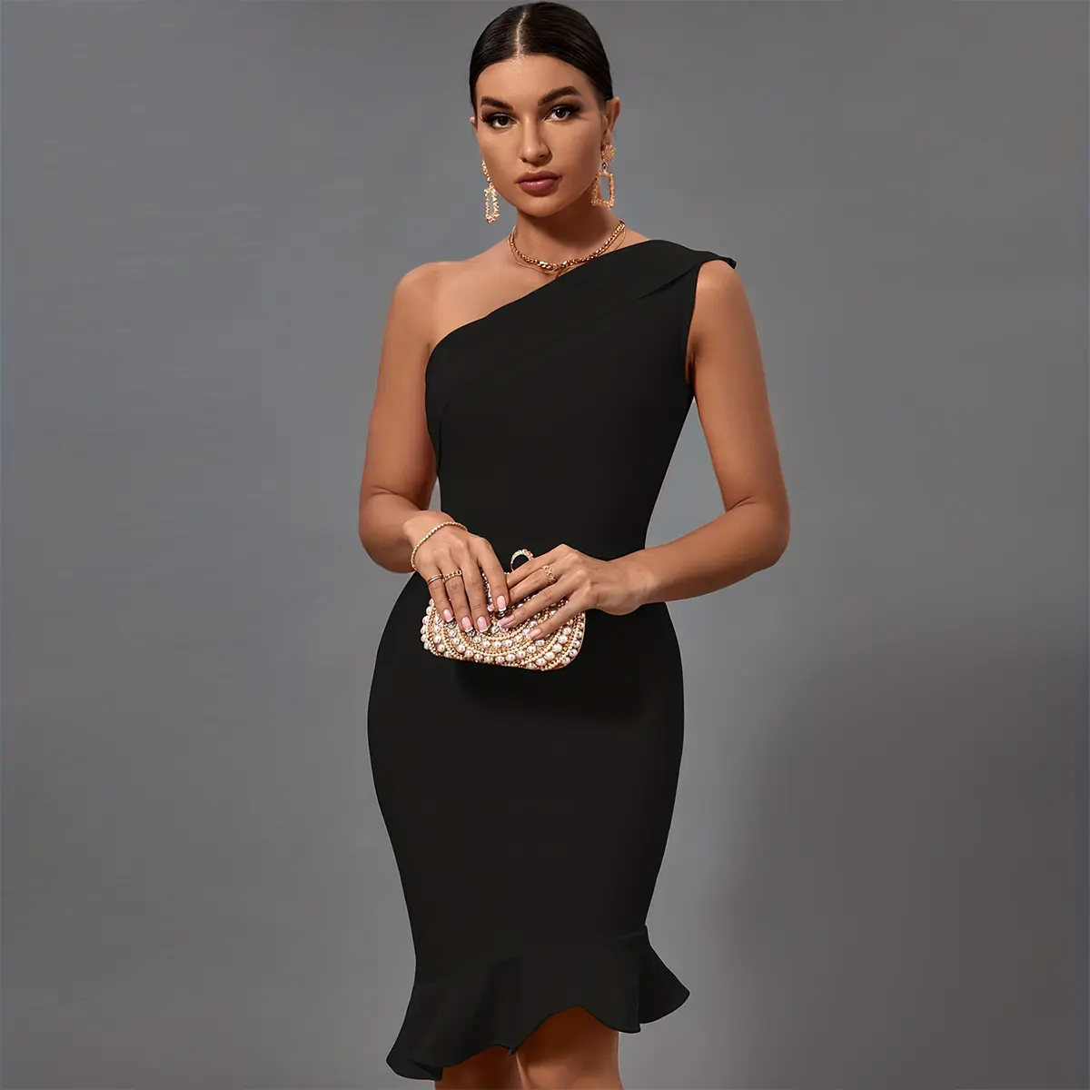 Summer Fashion Sexy Elegant One Shoulder Mermaid Midi Bodycon Dress Bandage  Dress Black Night Out Evening Cocktail Party Dress For Women - TikTok Shop