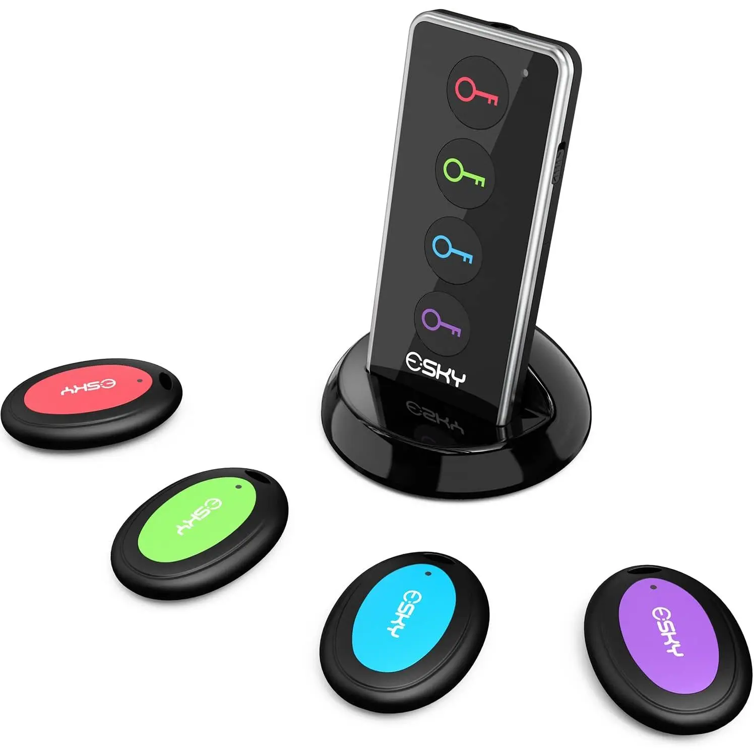 Key Finder Locator with Sound, 85dB Item Trackers with 131ft Range Beeper Tags, Wireless Key Finders for Finding Keys Wallet Remote Control Pet Phone, 4 Receivers & Flashlight