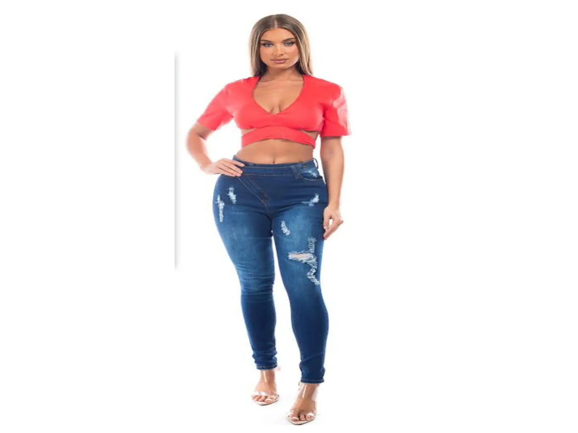 WAIST 32 INCHES SIZE 15 SKINNY JEANS STRETCH DISTRESSED DENIM 15-3 WA4072 SZ15 Button Fit Womenswear Bottom Comfortable Party Sexy Stretchy