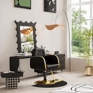 Baasha Premium Black and Gold Salon Chair for Hair Stylist, with Upgraded Durable Material, 360 Degree Swivel, Luxury Gold Armrests, Styling Chair Support up to 330 lbs