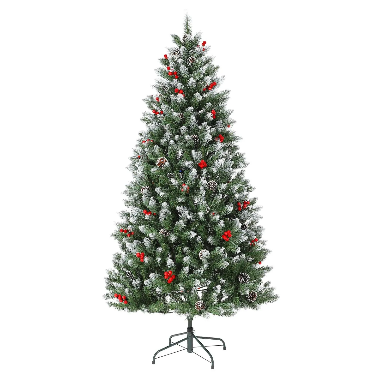 5Ft Snow Flocked Christmas Tree, Artificial Christmas Tree with Snow Effect Tips, Pine Cones, Holly Berries, Xmas Trees for Home Office Party Decoration