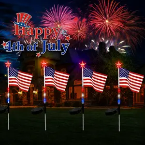 2Pack Solar American Flag Star Stake Lights, Red White Blue LED Outdoor Lights with Individual Solar Panel, IP65 Waterproof for Yard Path Garden, 4th of July Independence Day Memorial Day Decorations