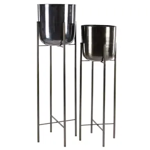 CosmoLiving by Cosmopolitan Set of 2 Metal Tall Dome Indoor Outdoor Planter with Removable Stand