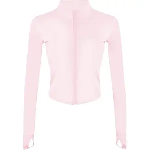 Womens Active Zip Up Running Workout Cropped Bbl Athletic Jacket with Thumb Holes