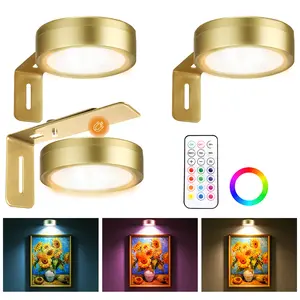Picture Lights for Wall Battery Operated, 12 RGB Color Changing LED Wall Art Light, Magnetic Painting Light with Remote Control, Gallery Lights Photo Sconce for Art Display Frame