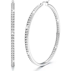 CASSIECA Hoop Earrings for Women Girls Hypoallergenic 316L Stainless Steel 40/50/60mm Large Hoops Sparkly Cubic Zirconia Simulated Diamond Hoop Earrings Gold/Rose Gold/Silver Hoops Earrings for Women