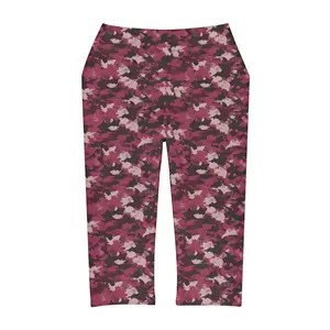 Burgundy Camo Yoga Capri Leggings