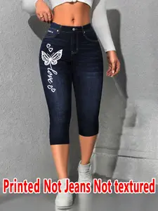 Women's Printed Skinny Pants, Womenswear, Non-Denim Fabric, Seven-Inch Jeans Look Bottoms, All Season Wear, Solid Pattern, No Ca Prop 65