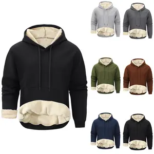 Gihuo Men's Hooded Sweatshirt with Lambskin Lining Wool Pullover Warm Fleece Jacket Classic Round Neck Comfortable Design High Quality Craftsmanship