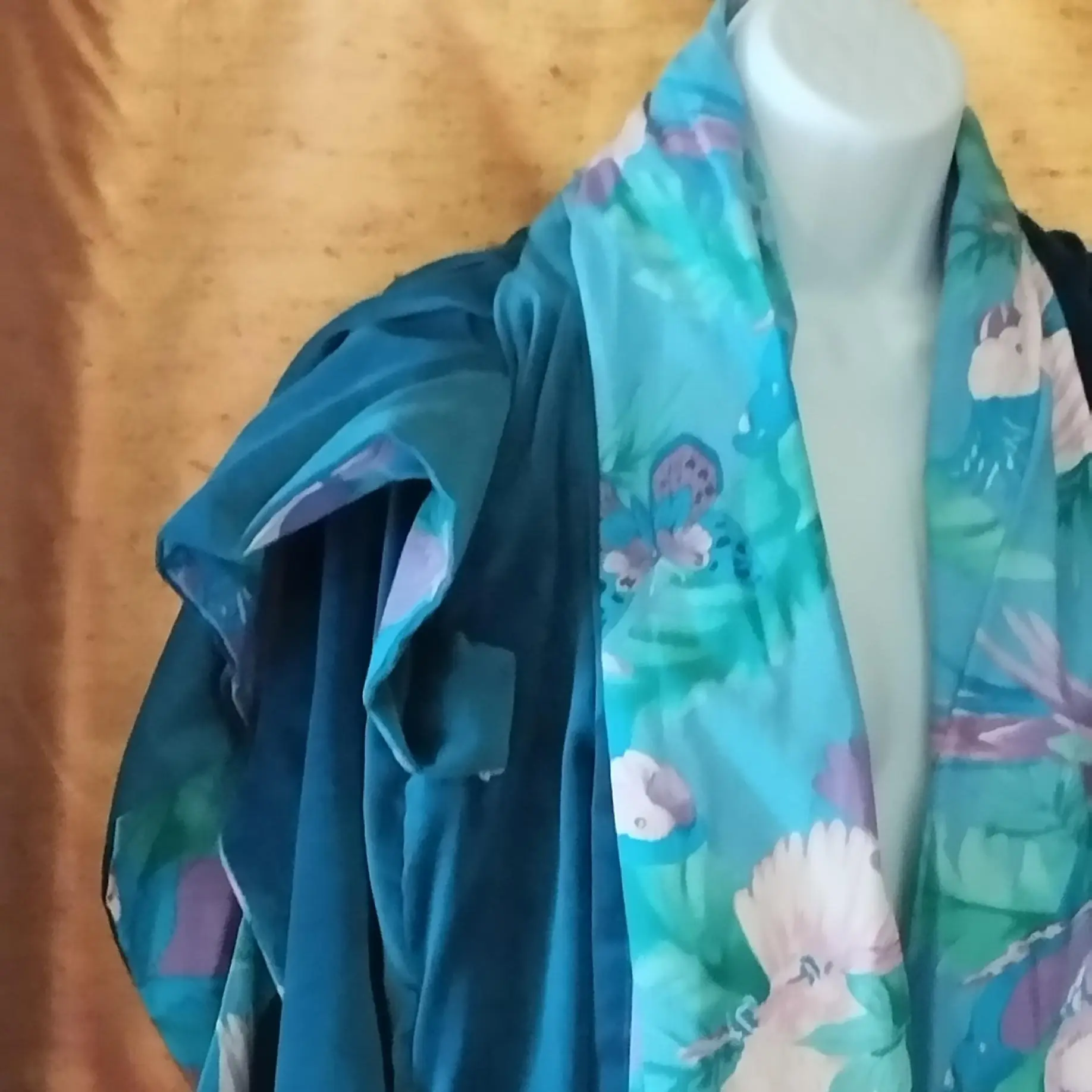Gorgeous Turquoise long Velvet shawl with colorful  butterfly and bird lining