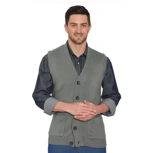 Men's Cashmere-Like Button Front Flat Knit Sweater Vest with front patch pockets