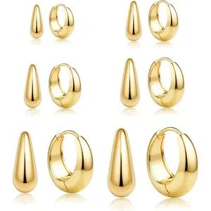 MILACOLATO 6Pairs 14K Plated Gold Small Chunky Hoop Earrings for Women Silver Plated Huggie Hoops Earrings Hypoallergenic Small Hoop Earrings Tiny Trendy Thick Hoop Earrings Stacks for Sensitive Ears