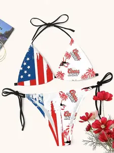Coors Light Casual American Flag  Print  Bikini QN0