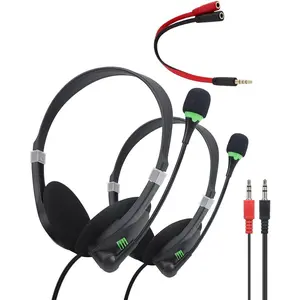 2 Pack Wired Headset with Microphone, 3.5mm Plug Headphones for Online Learning, Office, Laptop, PC, School, Call Center, Adjustable On-Ear Headphones with Clear Sound & Noise-Reducing Mic